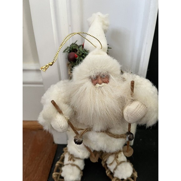 TJ Santas by Tina Mitchell 8" Santa Fuzzy White Rustic Snowshoe Ornament #905376 - Picture 2 of 15